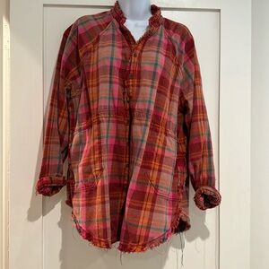 We the free distressed button-down flannel